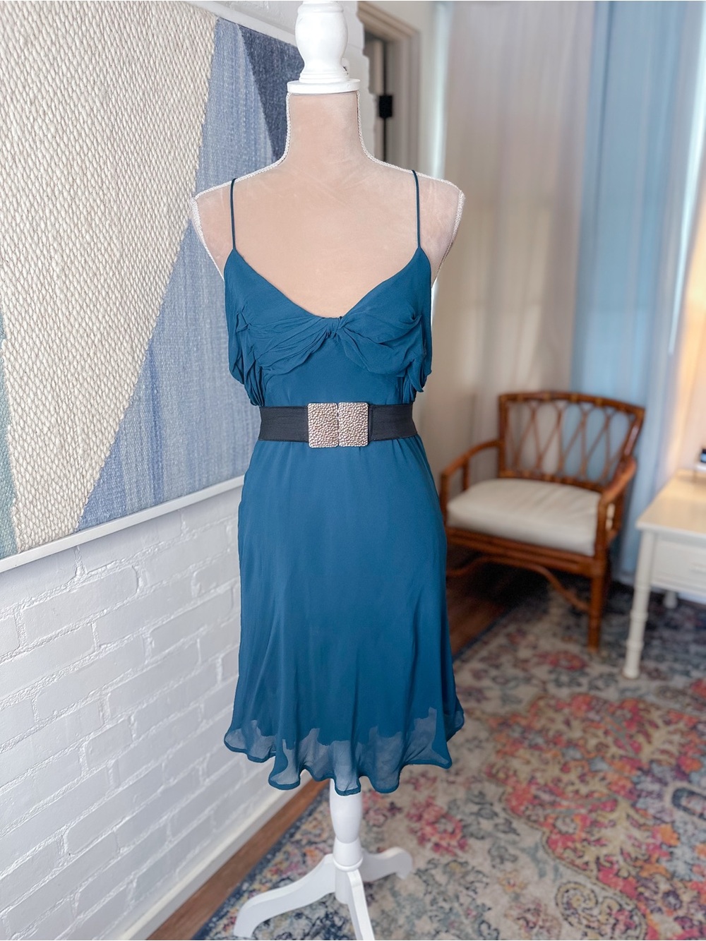 Anthropologie Teal Strappy Babydoll Dress